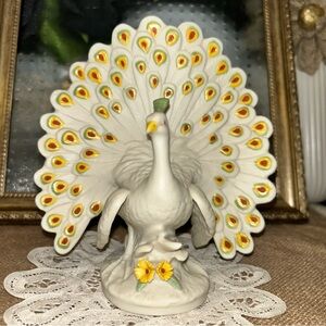 Lefton China Peacock Full Fanned Tail Figurine Vintage Porcelain Japan KW2336
